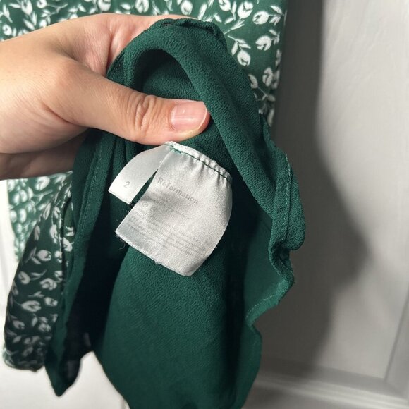 Reformation Brielle Green White Printed Short Sleeve Mini Dress Women's Size 2 - Picture 5 of 9